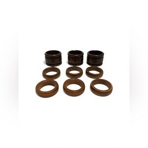 Vintage Brown Wooden Napkin Rings Set